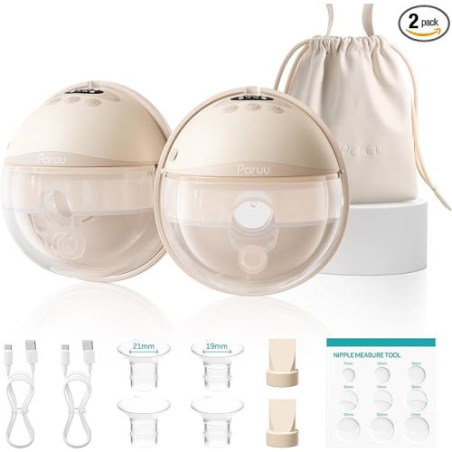 Paruu P16 Pro Wearable Breast Pump, Hands-Free Electric Breast Pump with 160min Battery & Night Light, 4 Modes & 12 Levels, 309mmHg Suction, 24mm Flange, Storage Bag & Dust Cover, 2 Pack (Champagne)