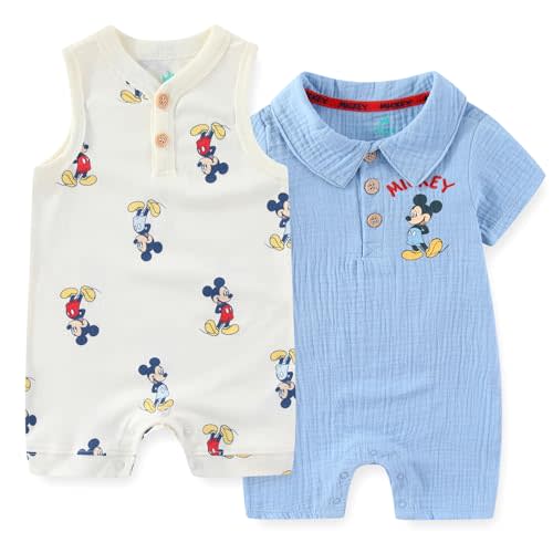 Disney Baby Boys Mickey Mouse 2 Pack Rompers for Newborn and Infants