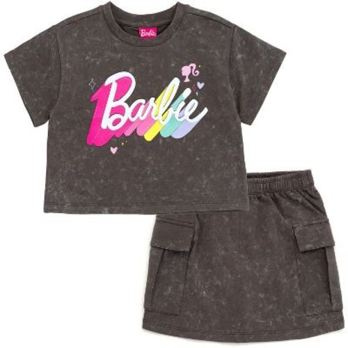 Barbie Toddler Girls French Terry Cropped Drop Shoulder T-Shirt and Skirt Outfit Set Charcoal Gray 2T