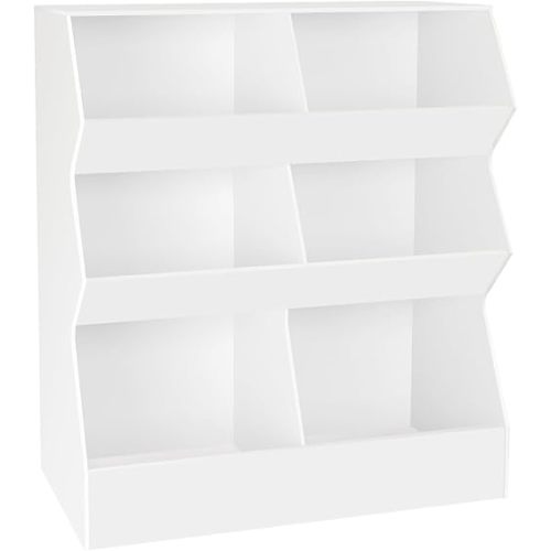 DINZI LVJ Toy Storage Organizer, Kids Bookshelf, Wooden Toy Storage Cabinet, 6 Cubby Children Bookcase, 35.4" L Toddler Book Shelf for Playroom, Living Room, Nursery, Hallway, School, White