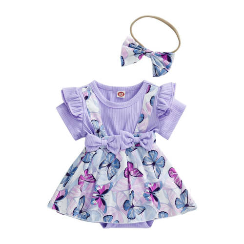 BUTTERFLY Lavender Romper Dress with Headband - Hazel & Bo