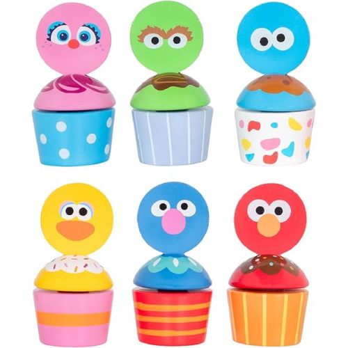KIDS PREFERRED Sesame Street-Wood Mix-n-Match Cupcake Set for Toddlers