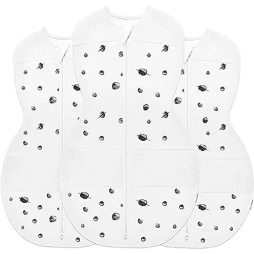 Happiest Baby Sleepea 5-Second Swaddle - 100% Organic Cotton Baby Swaddle Blanket - Doctor Designed Promotes Healthy Hip Development - 3-Pack Newborn Bundle (Ivory Planets, 2 x Small, 1 x Medium)
