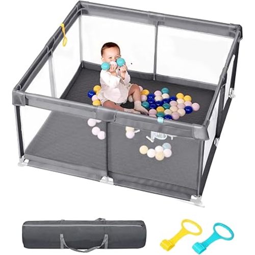 Baby Playpen, 50" x 50" Extra Large Play Yard for Babies and Toddlers,（Gray）