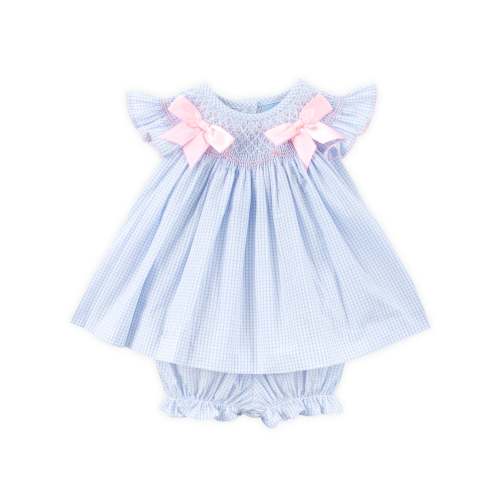 Spring In Blue Seersucker Smocked Bow Bloomer Set