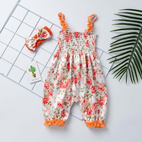 Shldybc Newborn Baby Girls Clothes Flower Print Jumpsuit Cute Bloomers Romper Playsuit Headband OutfitsSummer Savings Clearance