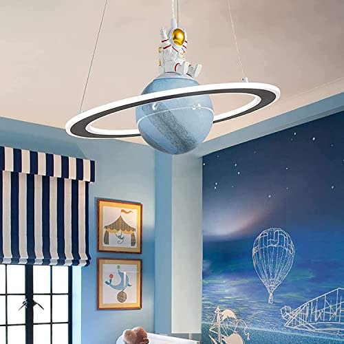O'NEELDY Astronaut Hanging Lamps, Creative LED Chandeliers with Pendant Dimmable Planet Light for Kids Room, Boys Room, Nursery, Toys Room - 19''/40W