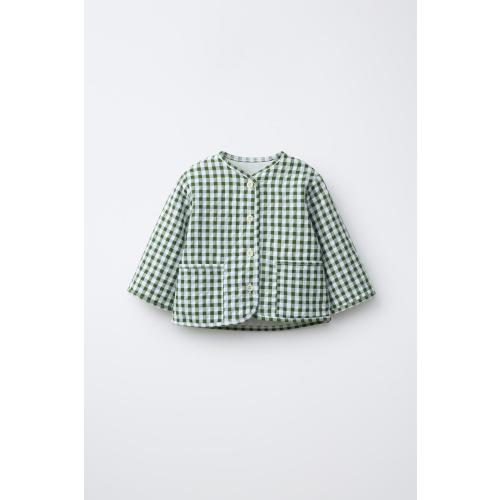 GINGHAM CHECK JACKET - Ecru / Green | ZARA United States