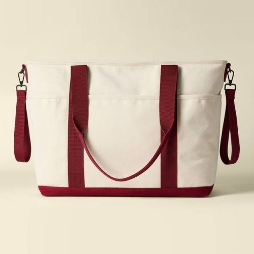 Canvas Tote Solid Shoulder Diaper Bag - Ivory and Burgundy - Cloud Island™