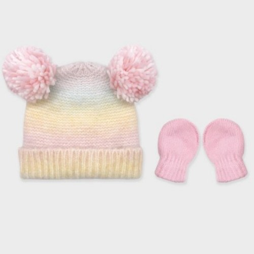 Baby Girls' Ombre Knit Beanie and Basic Magic Mittens Set - Cat & Jack™ Pink, Size: Newborn