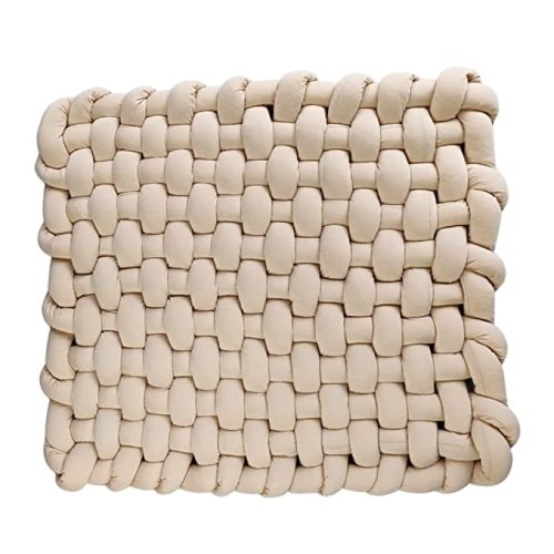 Wonder Space Knotted Braided Plush Mat, Baby Infant Newborn Tummy Time Playing Nursery Rug Knot Floor Cushion, Handmade Pure Soft Fabric, Fashion Cute Toddler Children Room Decor, Beige