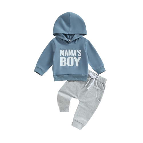 Toddler Baby Boys Hooded Pants Outfits Set 6 12 18 24 Months 2T 3T Letter Print Hoodies Long Sleeve Hooded Sweatshirts and Solid Color Long Pants 2Pcs Clothes Sets