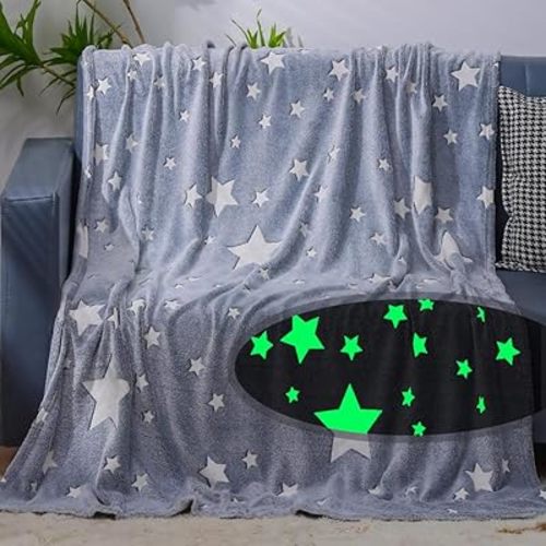 Glow in The Dark Blanket for Kids Twin Glowing Stars Throw Interesting Gifts for Boys Girls Teens Adults Soft Cozy Blankets for Couch Sofa Bed (Star 2, 60 x 80 Inch)