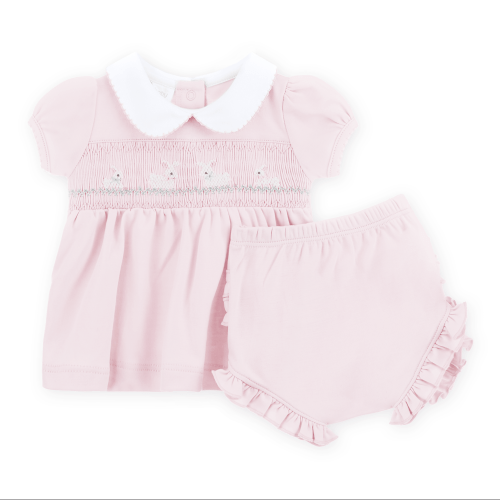 Bunny Love Classics Smocked Ruffle Diaper Cover Set - Pink