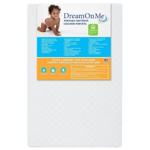 Dream On Me Portable Crib and Toddler Mattress - 24-T - White