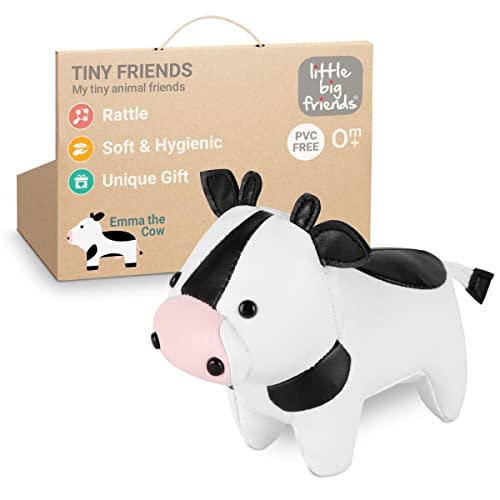 Little Big Friends Tiny Friends | Soft Baby Rattle Toy | Special Stuffed Animal | Easy to Clean | Ideal for Strollers, Car Seats, Diaper Bags | Emma The Cow