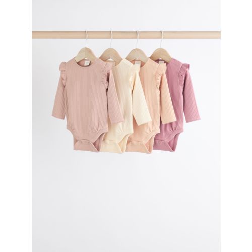 Pink/Cream Baby Long Sleeve Frill Bodysuits 4 Pack (0mths-2yrs)