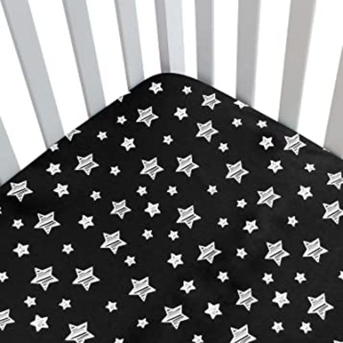 Black Star Baby Crib Sheet - Silky Soft Microfiber, 52'' x 28'' Fitted Sheet for Standard Size Crib Mattress, Snug Fit for Boys & Girls