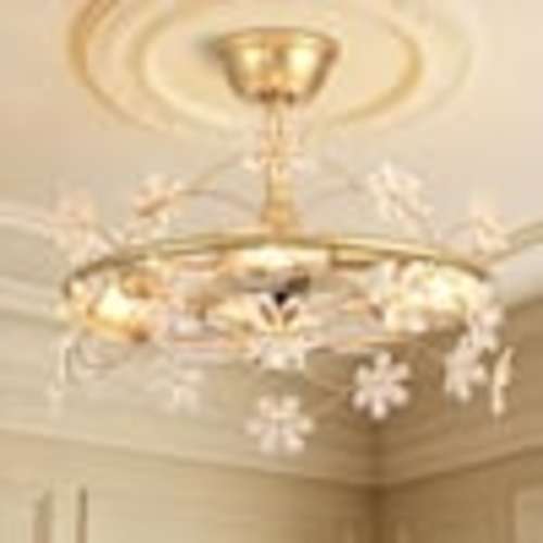 Depuley 20 in. Modern Floral Gold Fan Lights, Crystal Flower Fandelier, Reversible Flush Mount, 4*E26 (excl. bulb) with Remote WS-FPZ193-20C-GD.NA