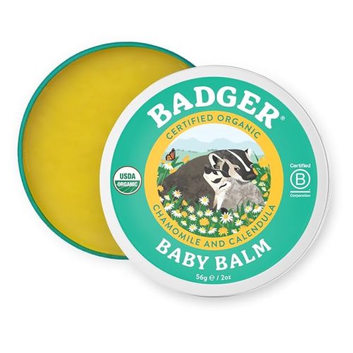 Badger Baby Balm, Organic Calendula Cream, Soothes Diaper Rash, Cradle Cap & Dry Skin, 100% Organic Baby Cream, Pediatrician Tested & Long Lasting, 2 oz Tin