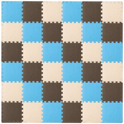 ProsourceFit Kids Solid Floor Play Mat 3/8-in, 36 Sq Ft - 36 Tiles, Blue/Brown/Beige