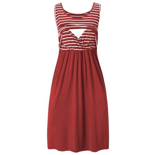 Sleeveless Round Neck Maternity Nursing Dress for Breastfeeding, Casual Summer Dress for Women, Comfortable Polyester Dress