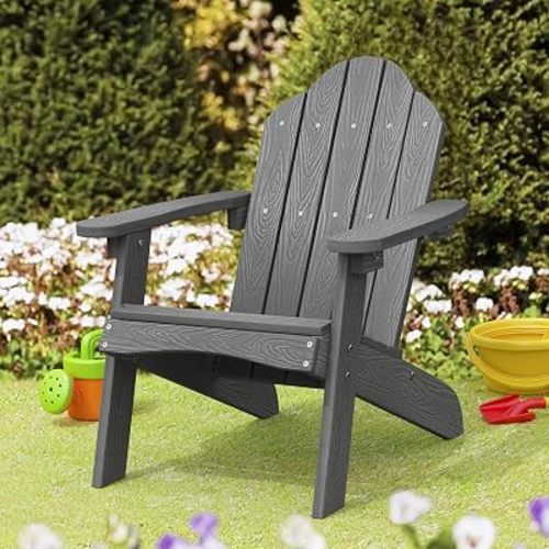 LUE BONA Kids Outdoor Chair, HDPS Adirondack Chairs for Lawn, Grey