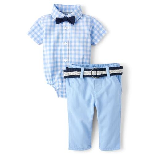 The Children's Place baby-boys And Newborn Short Sleeve Button Down Shirt and Shorts 2 Piece Outfit Set