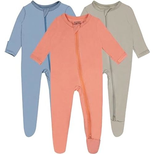 GUISBY Baby Pajamas with Mittens, 2 Way Zipper Long Sleeve Sleepers 3-pack