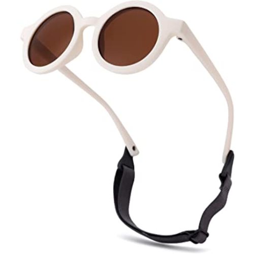 Hycredi Bendable Round Baby Polarized Sunglasses Flexible with Strap for Newborn Infant Toddlers Age 0-24 Months