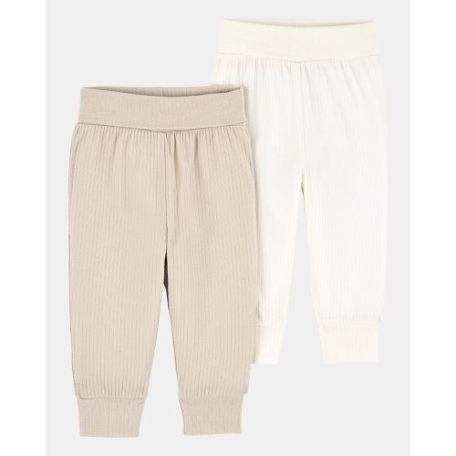 Baby Girl 2-Pack PurelySoft Pull-On Pants - Khaki/Ivory | Carter's