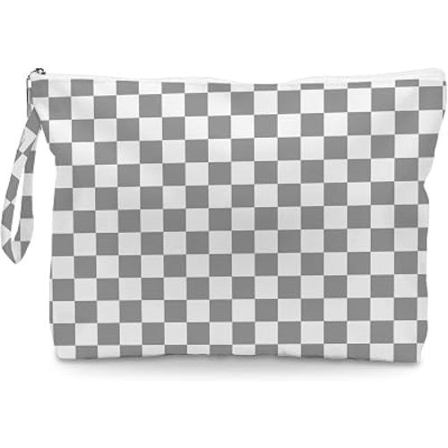 Fokongna Wet Bag, Small Portable Waterproof Multi-Functional Organizer for Women, Ideal for Daily, Beach & Travel，Grey White Checkerboard