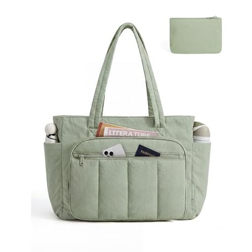 BAGSMART Tote Bag for Women, 2 Set Work Tote Bag with Zipper | 20L Capacity, 15.6'' Laptop Quilted Nurse Handbags for Work Travel College