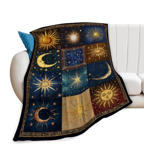 Sun and Moon Blanket, Celestial Throw Blanket, Witchy Gifts, Star Blankets, Witch Stuff Fleece Flannel Plush for Women Men Boys Girls Lovers Adults Soft Bedding for Sofa Bed Office Home Decor 40"X50"