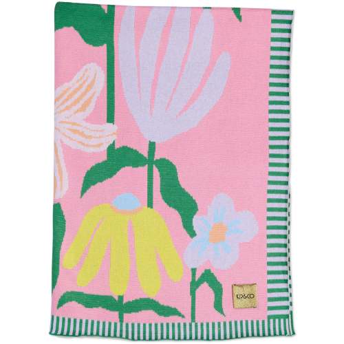 Popping Flowers Green Cotton Knitted Blanket