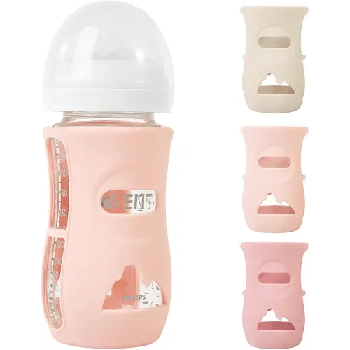 3 Pack Silicone Sleeves for Philips Avent Natural Glass Baby Bottles, Anti Breakage Baby Bottle Holder for Baby Girls, Compatible with Philips Avent Glass Natural Baby Bottle, 8 oz