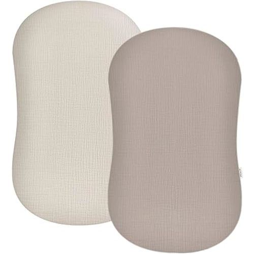Muslin Baby Lounger Cover 2 Pack, Soft Breathable Newborn Lounger Pillow Cover for Boys Girls Infant (Beige & Vintage Taupe)