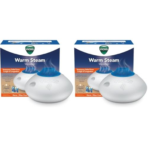 Vicks Warm Steam Vaporizer & Humidifier 1.5 Gallon Tank for Small and Medium Rooms, Night Light, Works with VapoPads and VapoSteam (Pack of 2)