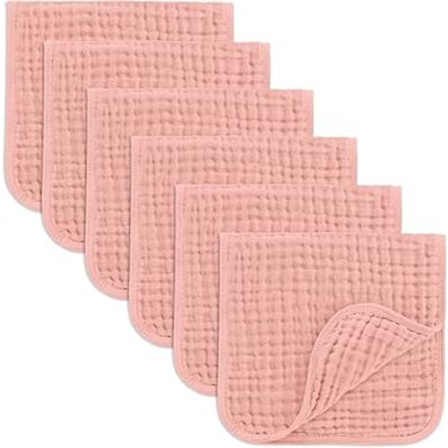 Comfy Cubs Muslin Burp Cloths 20" x 10", Pack of 6 - Large, 6-Layer, Ultra Absorbent 100% Cotton for Baby Drool and Messes - Soft, Safe & Gentle Baby Burp Cloths Set for Boys & Girls - Bold Blush
