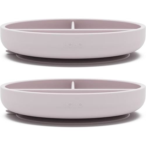 Lalo Suction Plates - 2 Pack, 100% Silicone Non-Toxic BPA-Free Baby Plates with Suction Base To Prevent Accidental Tip-Overs - Suction Plates for Toddlers With Three Divided Sections - Lavender