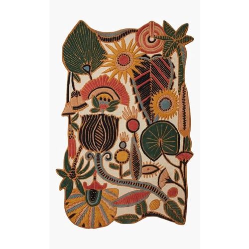 Floral Tufted Wool Rug, Fleur, Irregular Shape, Green & Multi Hand-Tufted Area Rug for Home, Bedroom, Living Room, Kids Room, Hall and Office (Multi White, 5 x 8 Feet)