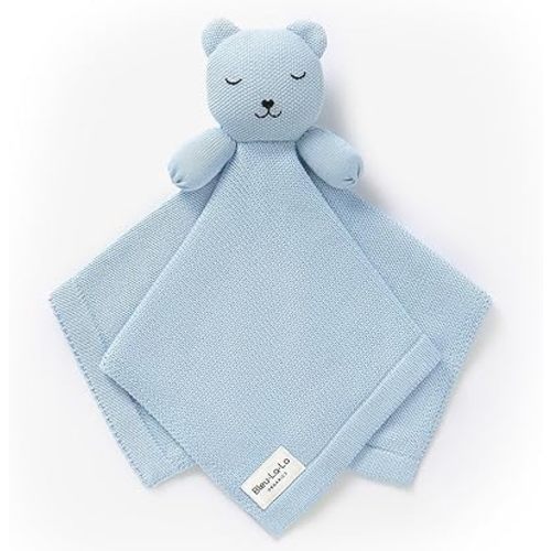 Organic Plush Lovey Security Blanket – Ultra-Soft Comfort Blanket for Newborns & Toddlers, Plush Snuggle Toy for Soothing, Perfect for Boys & Girls (Bear - Sky Blue)