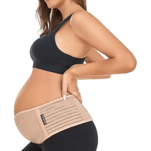 ChongErfei Maternity Belt Pregnancy Belly Band Back Support Abdominal Binder Back Brace - Relieve Back, Pelvic, Hip Pain（Beige,One Size）