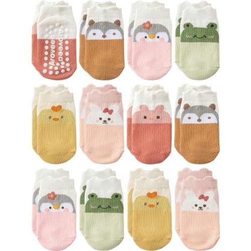 Baby Toddler Socks Grip Non Slip Boys Girls Kids Cotton 12 Pack Ankle Socks