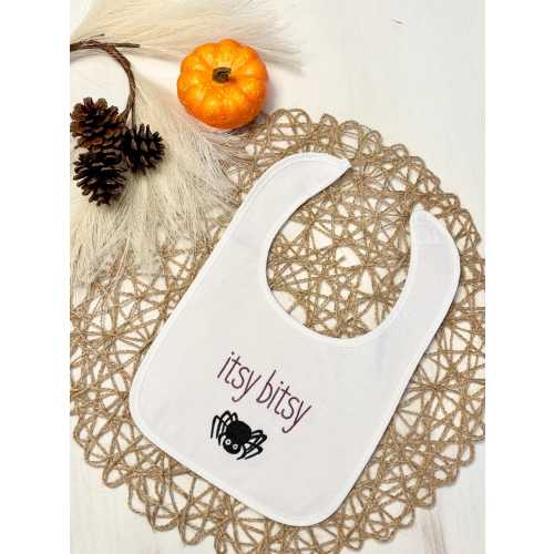 Itsy Bitsy Spider Embroidered Baby Bib, Halloween Bib for Baby, Perfect for Baby’s First Halloween, Cotton Baby Bib, Baby Shower, Fall Gift