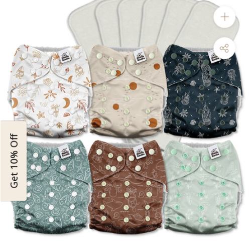 POCKET DIAPER 3.0 WITH INSERTS - 6 PACK(A-Seashore)