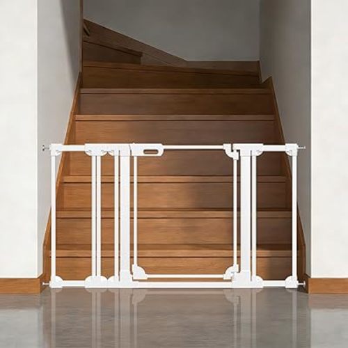 Clear Baby Safety Gate for Stairs,48.42-57.08" Wide, 30" Tall Pressure Mounted Acrylic Pet Gate, Easy Walk Through Auto Close Child Gate for Doorways and House