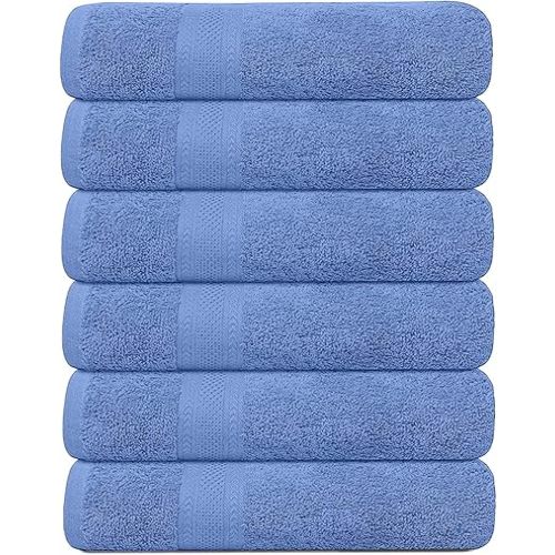 Pack of 6 Bath Towels 27 x 54 Inches, 100% Cotton, Larger & Lighter Weight, Quicker to Dry, Super Soft and Absorbent, Perfect for Bathroom (Blue, Pack of 6 (27''x54''))