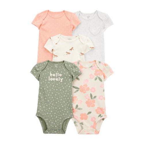 Carter's Baby Girls Round Neck Short Sleeve Rib 5-pc. Bodysuit