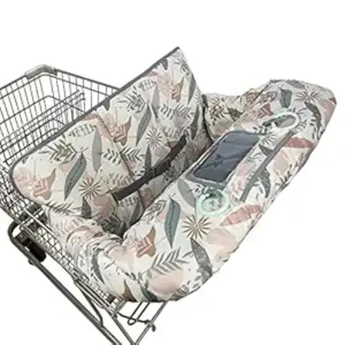 Shopping Cart Cover for Baby, 2 in 1 High Chair Cover for Restaurant seat & Grocery Cart Cover for Babies, Thick Padded with Clear Phone Pouch, Machine Washable, Leaves